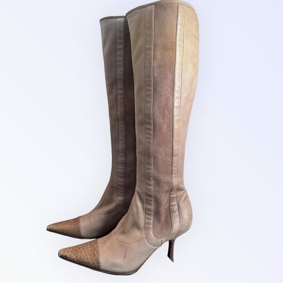Chanel Knee High Leather Pointed Toe Boots 36.5 - Picture 1 of 11